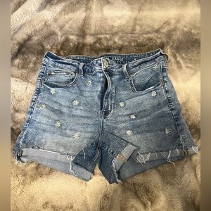 American Eagle Embroidered Flowers Stretch High Rise Shortie Shorts Size 14